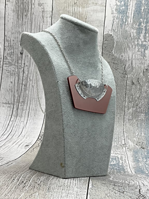 Recycled Aluminium Drink Can Base, Rose Gold Geometric Acrylic Necklace Pendant