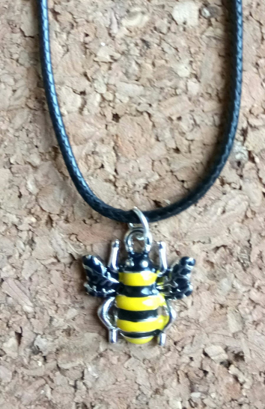 Lovely Enamelled Bee on a Leather Necklace