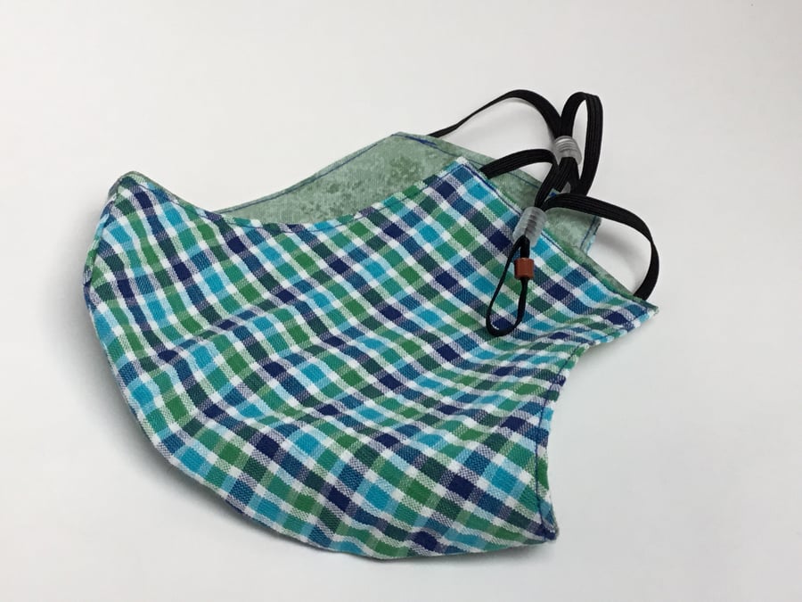 Large reusable double layered, washable and adjustable checked face mask
