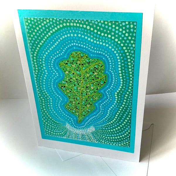 Oak Leaf Dot Art Blank Greetings Card