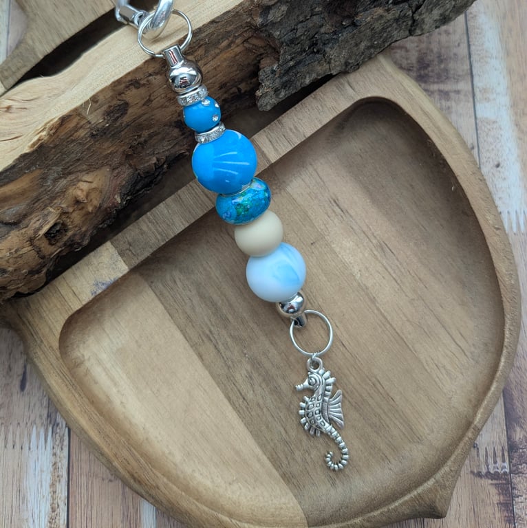 Handmade ocean themed bag charm, sea lover gift