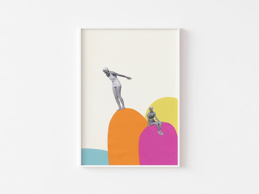 Sea Swimming Coastal Art Print - Cliff Diving