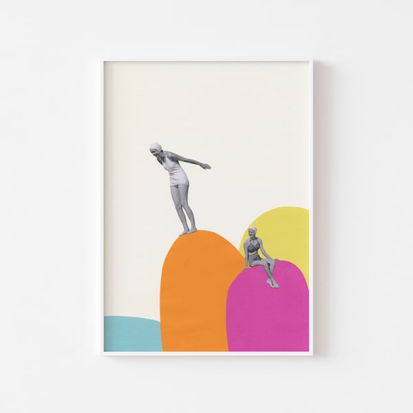 Sea Swimming Coastal Art Print - Cliff Diving