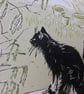 Cat and Catkins - linoprint - Image 4