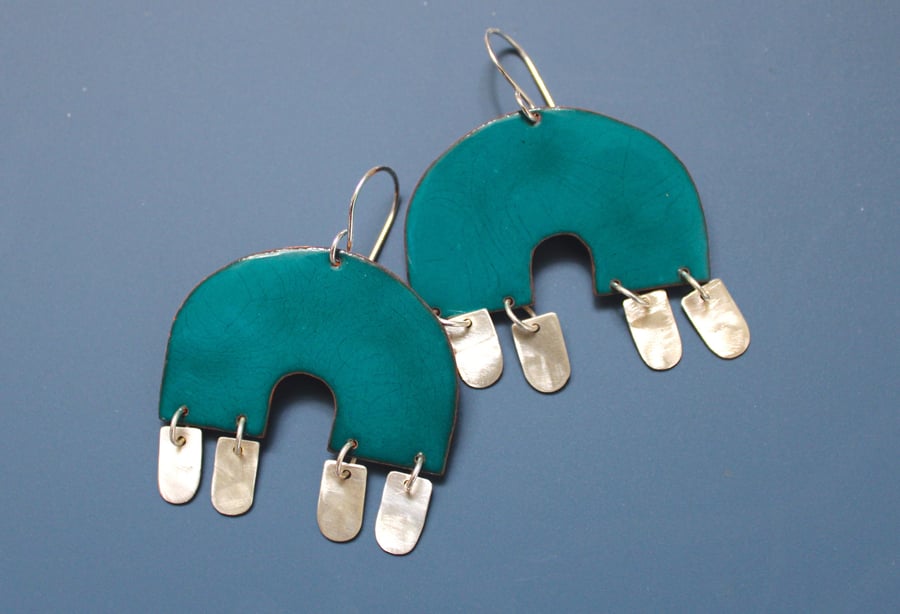 Inner Space - oversized copper earrings with turquoise crackle enamel and eco si