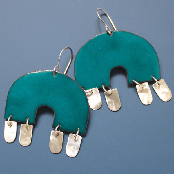 Inner Space - oversized copper earrings with turquoise crackle enamel and eco si