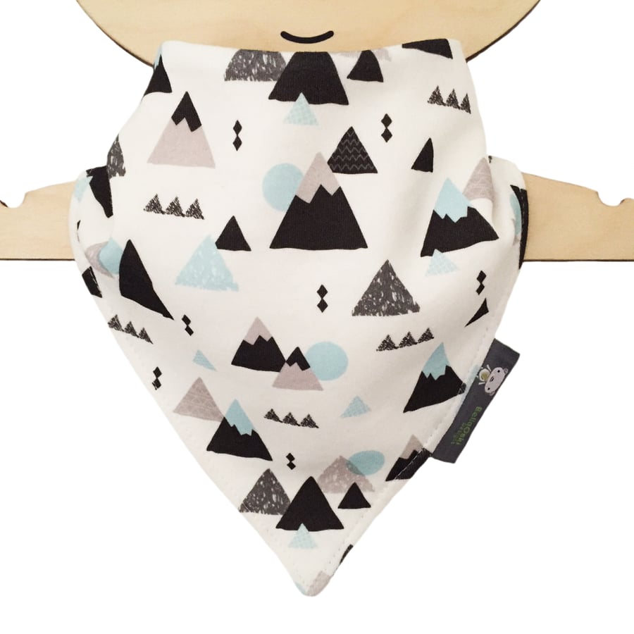 ORGANIC Baby Bandana Dribble Bib in Grey & Blue MOUNTAINS - Gift Idea