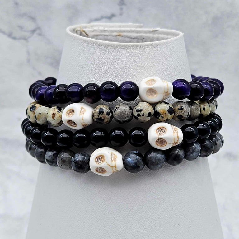 Gemstone Bracelets, Stretchy Bracelets, Skull Bracelets