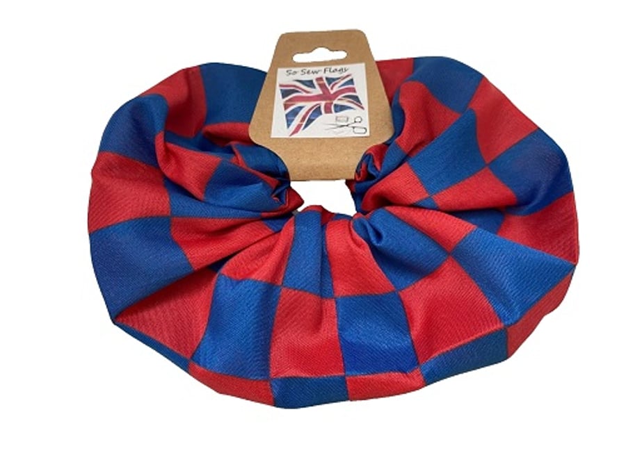 Red & Royal Blue Check Flag Hair Scrunchie Scrunchies Accessory Band Elastic