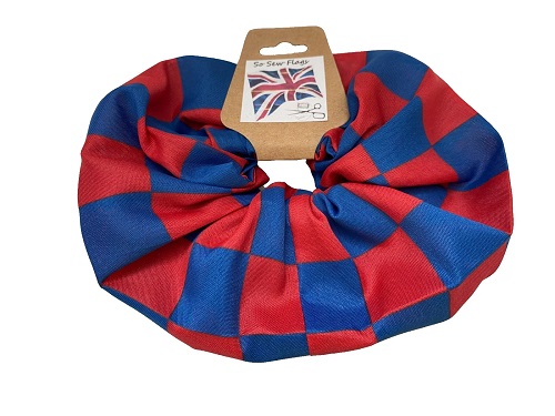 Red & Royal Blue Check Flag Hair Scrunchie Scrunchies Accessory Band Elastic