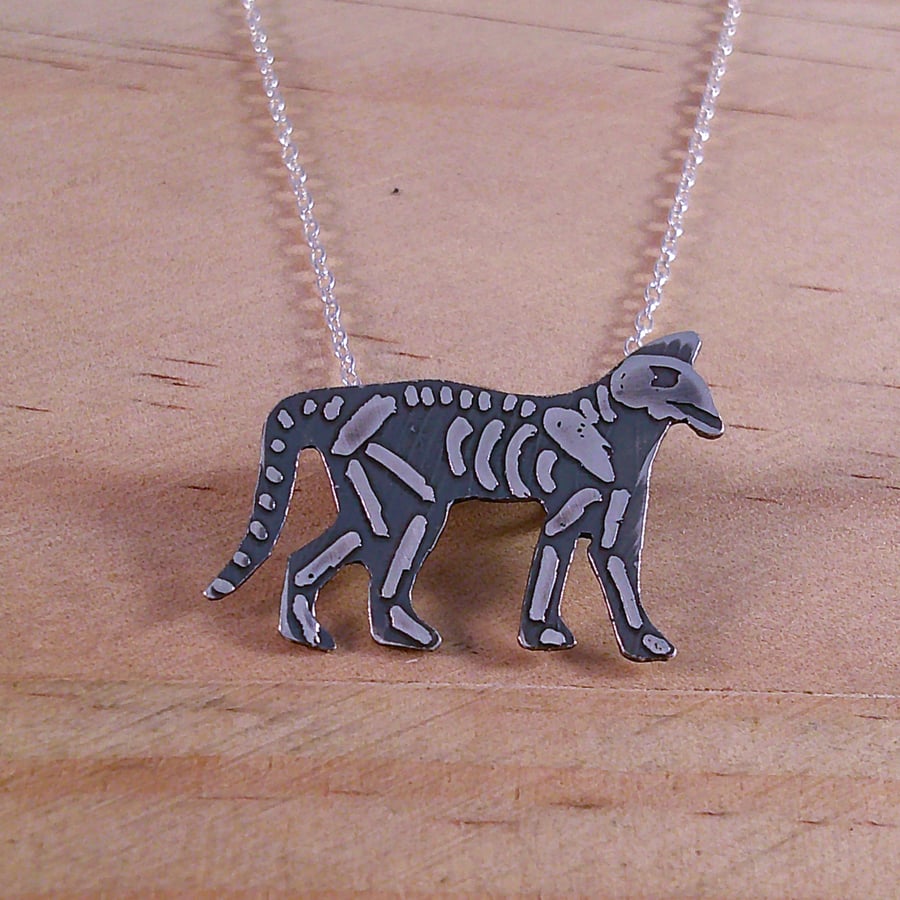 Sterling Silver Cat Skeleton Necklace (SKU070325)