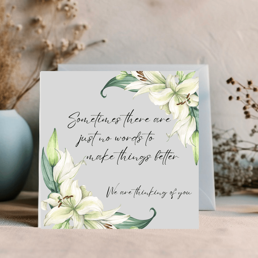 Personalised Sympathy Condolences and Loss Card with Lilies and Verse