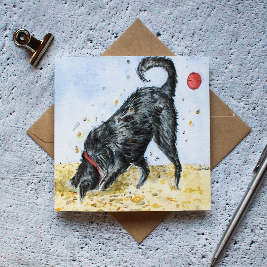Labradoodle Card - Dog Digging on Beach Designed By CottageRts