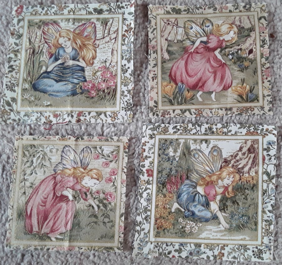 Set of 4 Fairy fabric squares. 100% cotton (set 1)