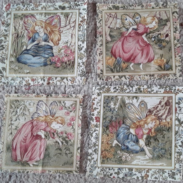 Set of 4 Fairy fabric squares. 100% cotton (set 1)