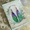 Green and Purple Fairy Wing Earrings Sterling Silver