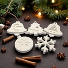 Handmade Set of Five Large White Crystacast Decorations