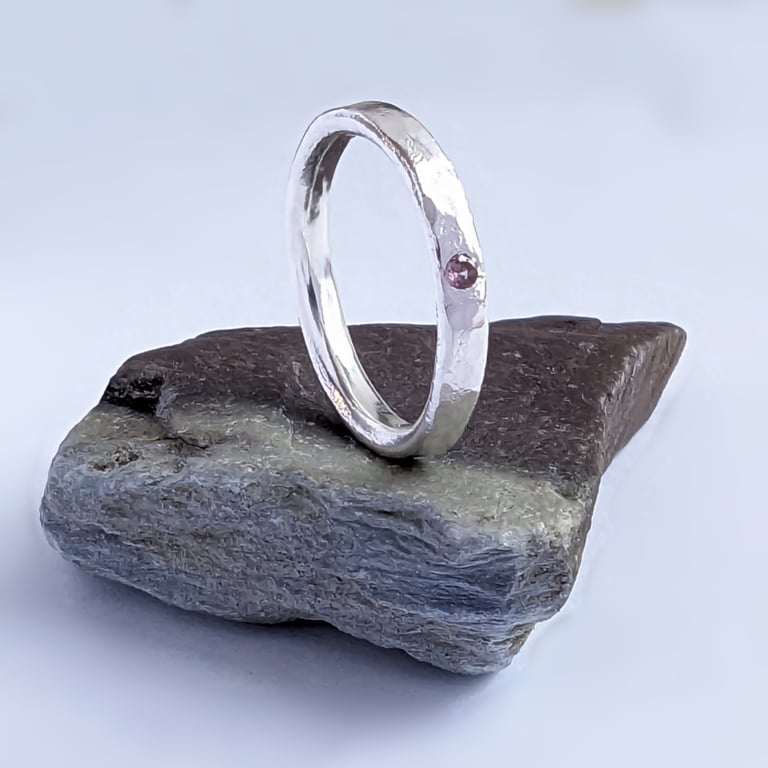 Sterling Silver Pink Tourmaline Ring, Handmade Urban Design Jewellery