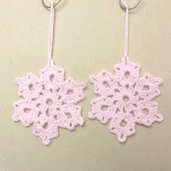 Snowflake decorations for Christmas, sparkly pink, set of two, handmade