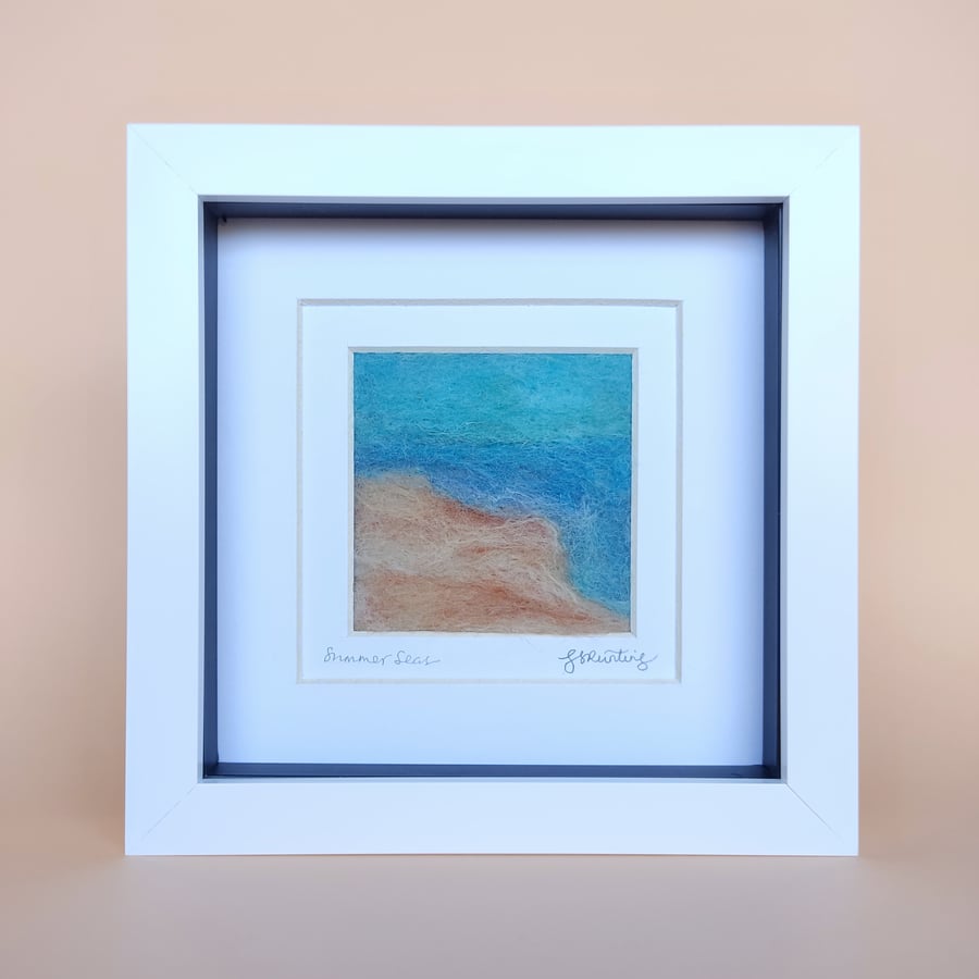 "Summer Seas" - Framed Original Seaside Wall Art. Abstract Coastal Picture. 