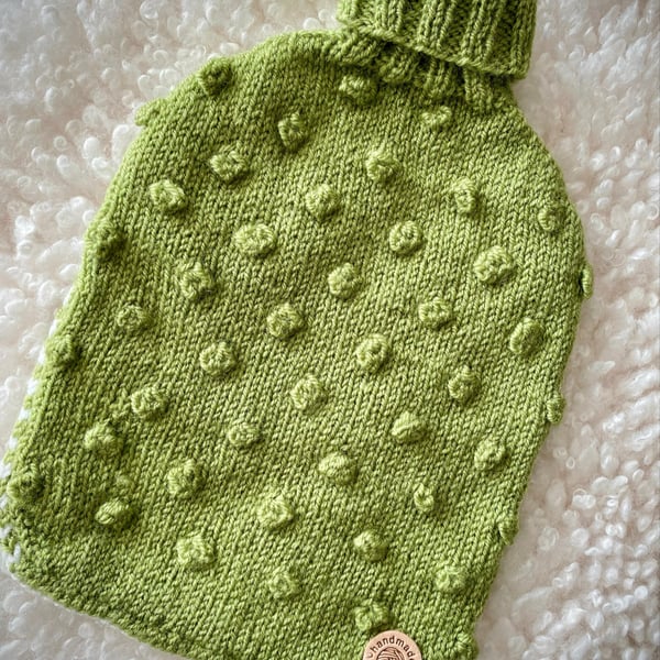 Hand Knitted Bobble Hot Water Bottle Cover - Green