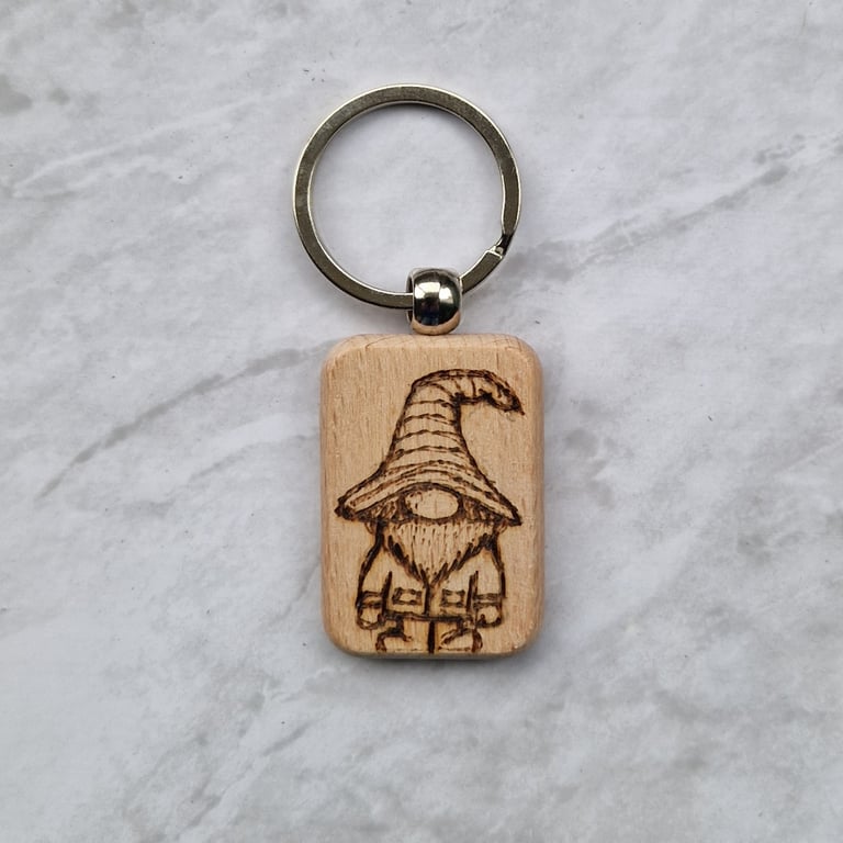 Hand burned  gonk wooden keyring