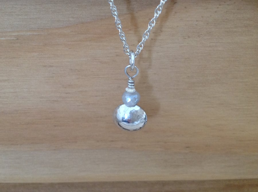 Sterling Silver pebble bead and Silverite gemstone pendant necklace