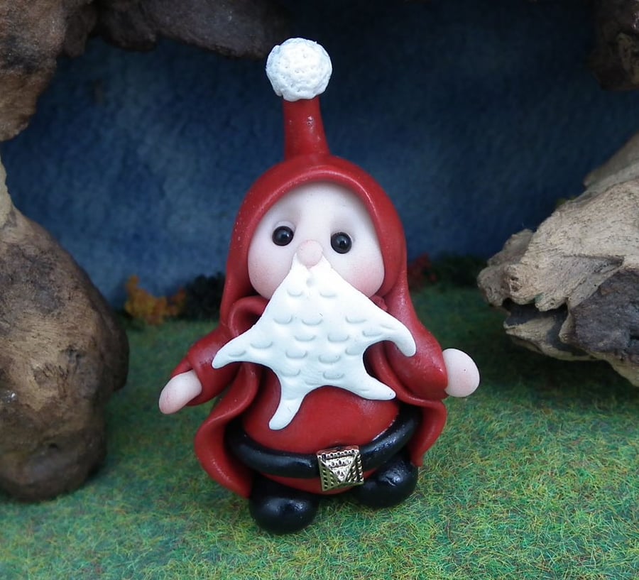 Gnome 'Nicholas' hiding in plain sight undercover Santa OOAK Sculpt Ann Galvin
