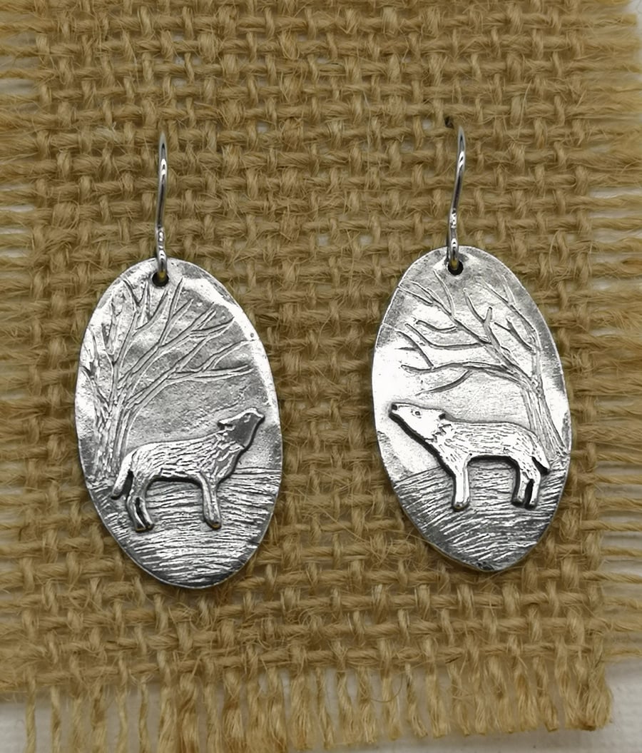 SIlver Wolf Drop Earrings