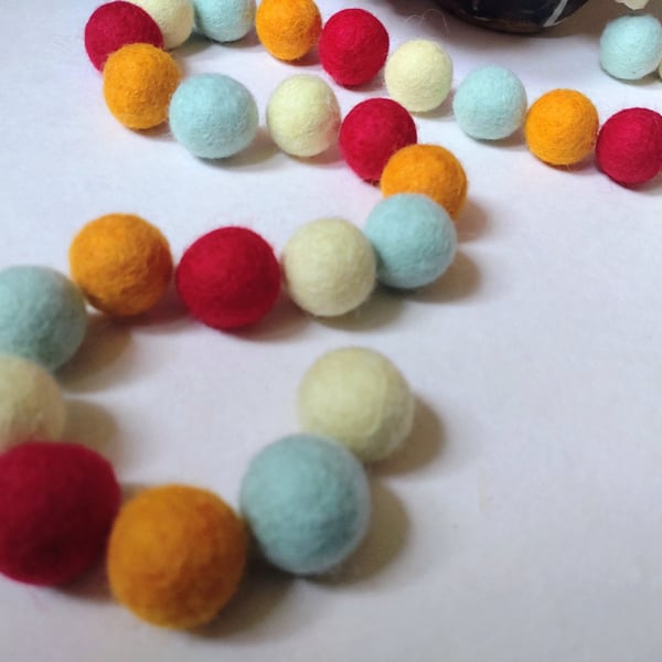 Felt Ball Garland, Circus Funfair Colours, Eclectic Bohemian Interiors