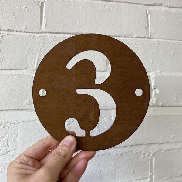 House Number Circular Sign - Rustic Rusted Garden Sign