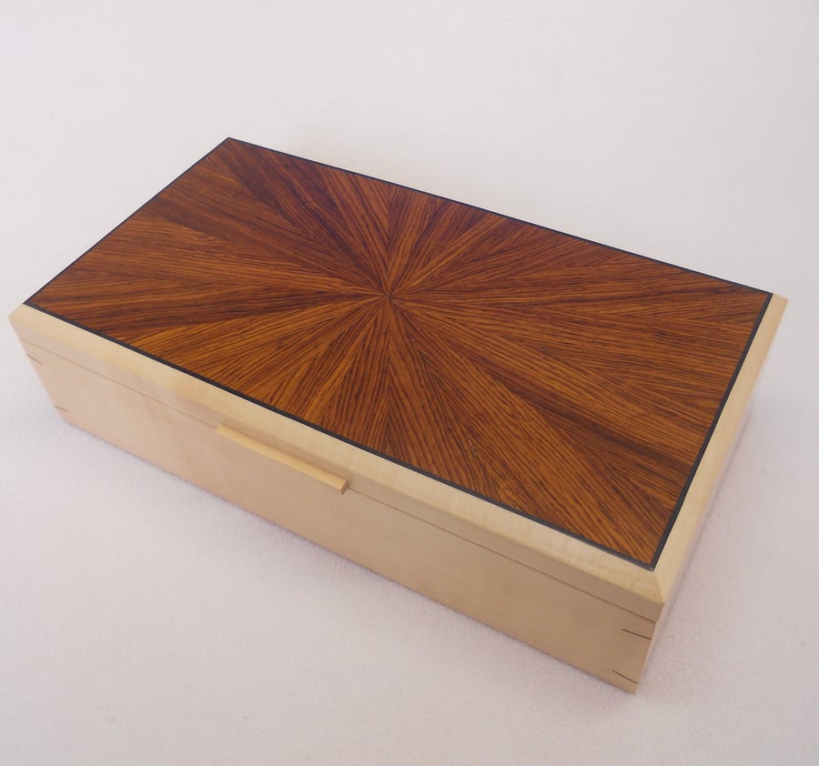 Handmade Wooden Jewellery Box in Sycamore and Rosewood- 5th anniversary gift.