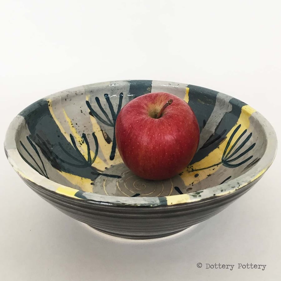 Handthrown ceramic bowl bold leaf design pottery bowl studio pottery