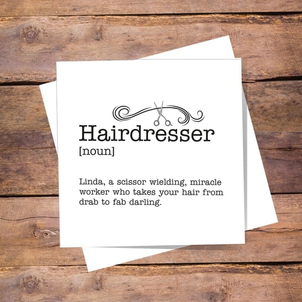 Hairdresser Definition Card - Birthday, Thank you, personalised, blank inside