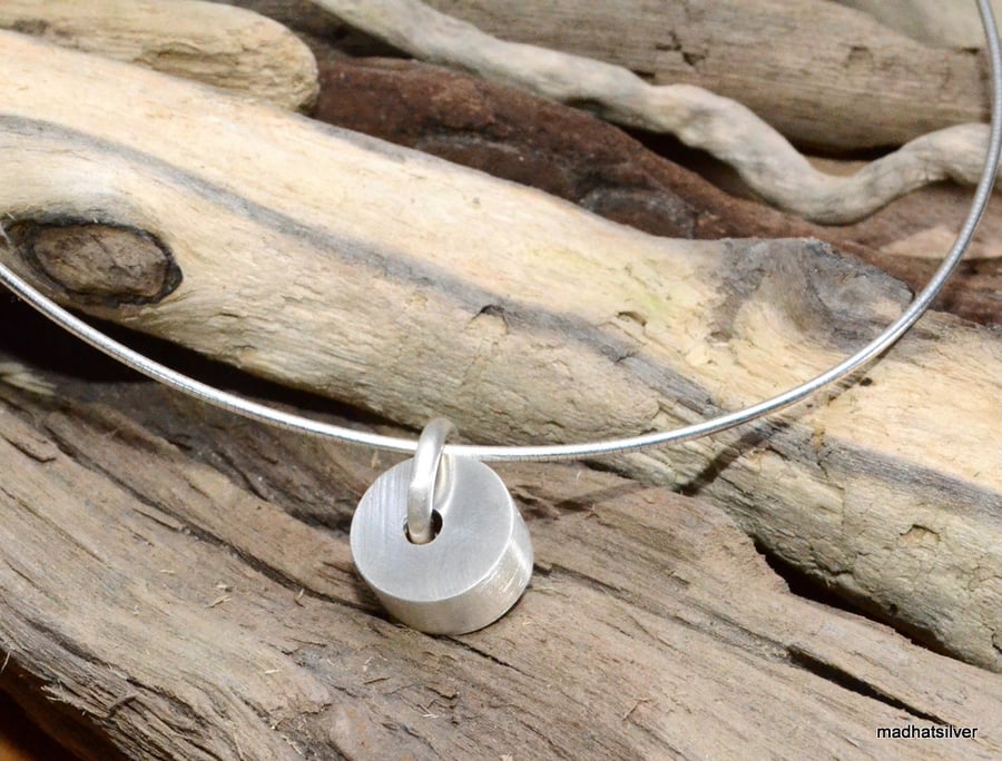 Pendant with brushed silver cylindrical bead, silver bead jewellery