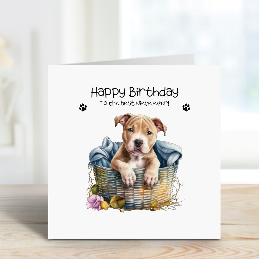 Dog Dad, Uncle Staffie Xl Bully Puppy Birthday Card Personalised