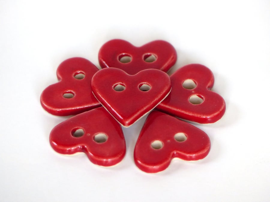 Small Ceramic Stoneware Red Heart Button 25mm across widest part