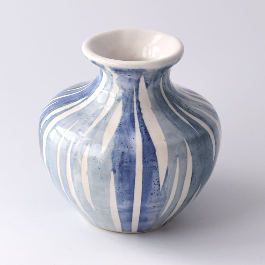 A27 Stoneware pottery hand thrown stripey vase  (Free UK postage)