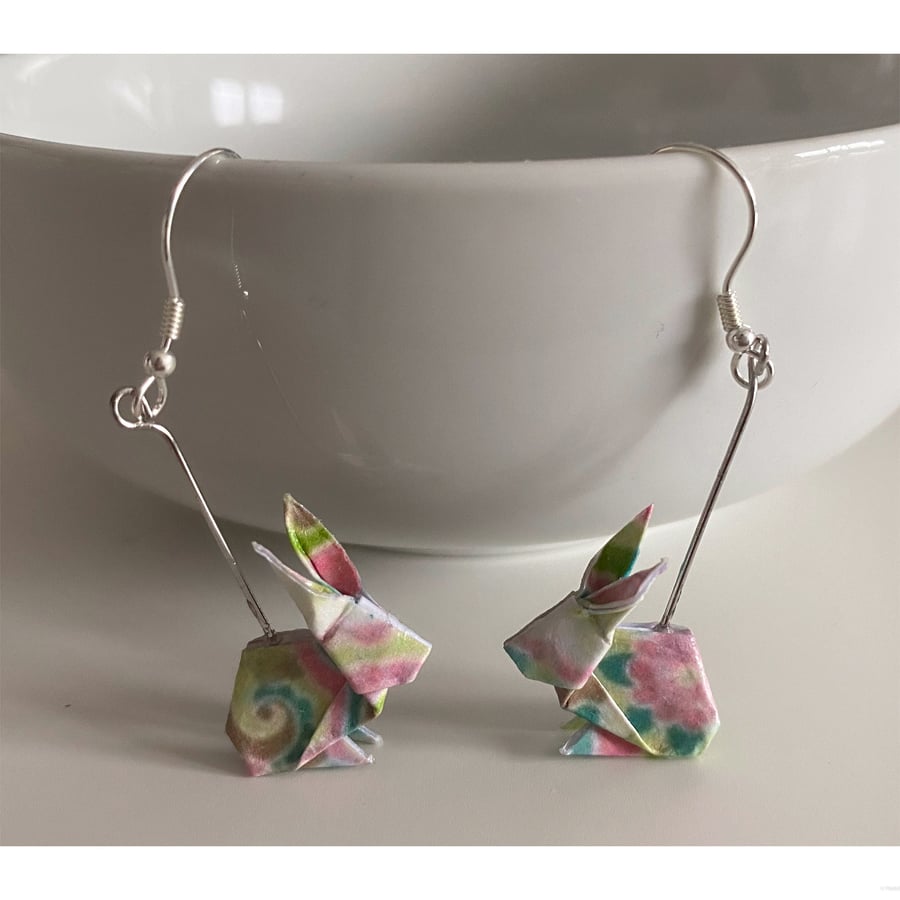 Rabbit Earrings, Origami Rabbit Earrings, Paper Rabbit Earrings, Tiny Earrings
