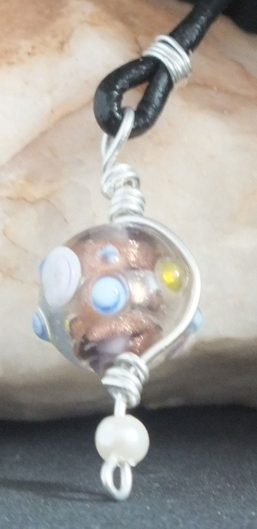 Fused glass bead pendant