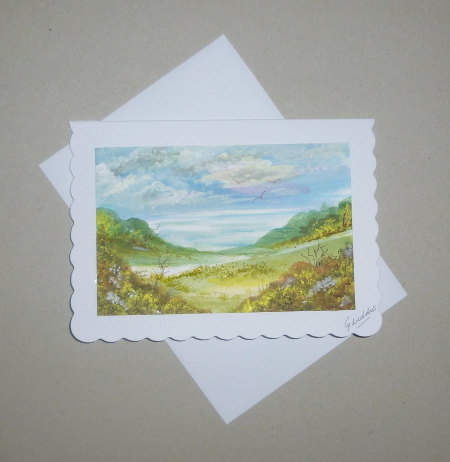 hand painted landscape blank greetings card ( ref FA 264 B1 )