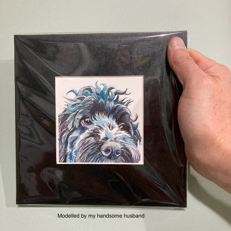 Small Watercolour Original Painting of Black Cockapoo Dog for 8" Frame