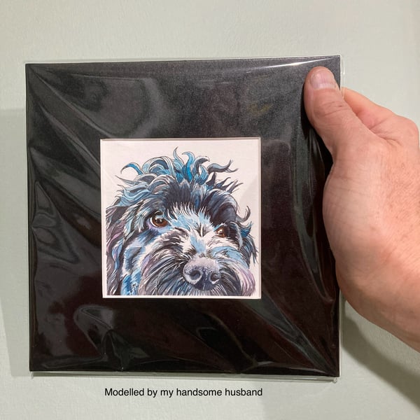 Small Watercolour Original Painting of Black Cockapoo Dog for 8" Frame