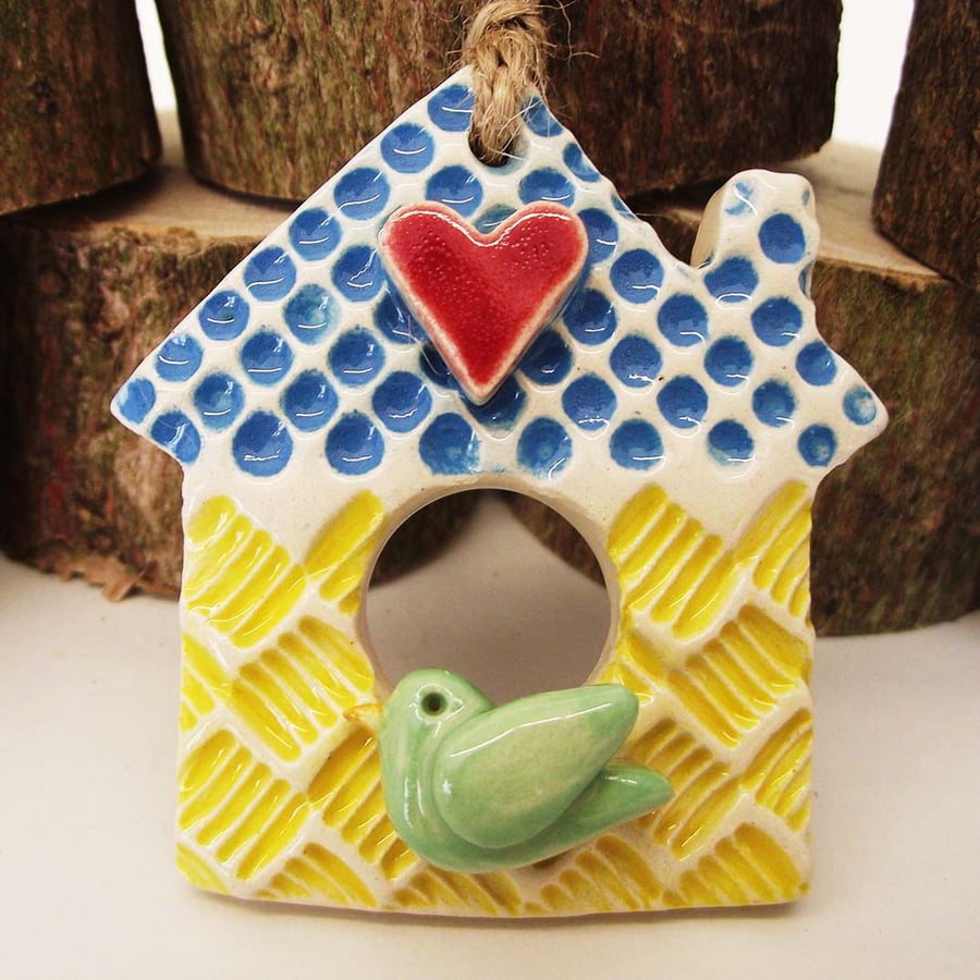 Tiny Ceramic house decoration Pottery Home with little bird