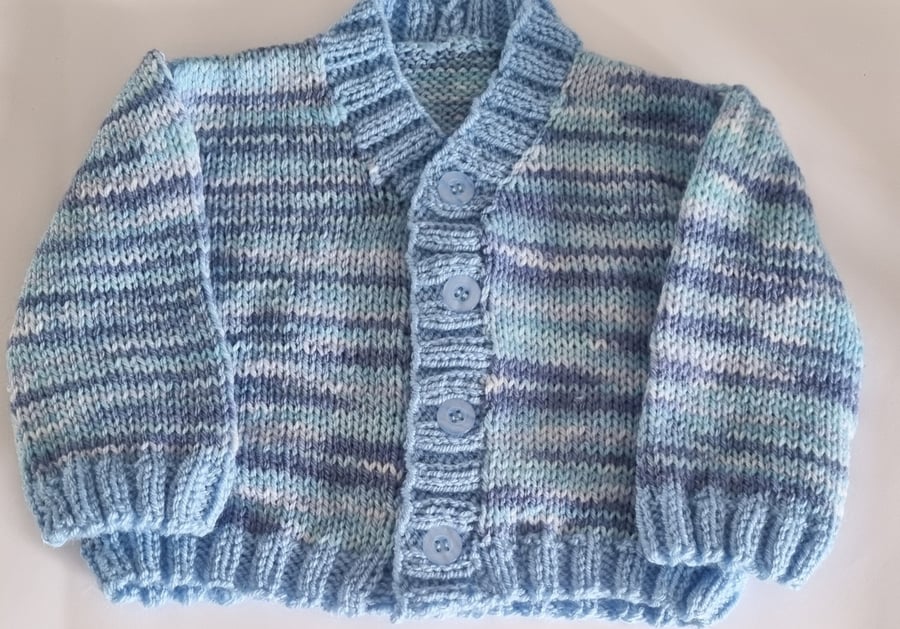 knitted baby boy cardigans, blue and white, striped, newborn baby,