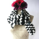 Black, white, grey, 'bobbles' effect narrow knitted Scarf, neck warmer