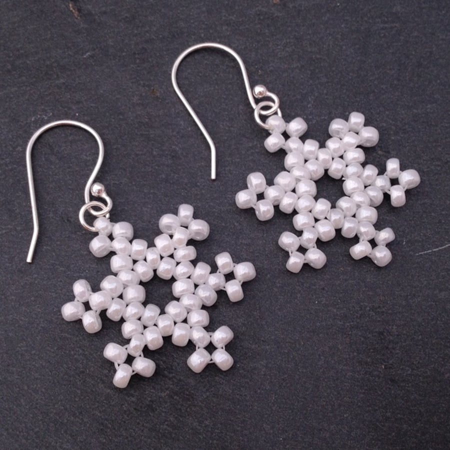White Pearl Ceylon Snowflake Earrings