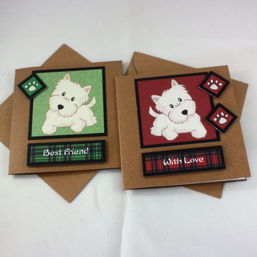 Pack of two, any occasion, Westie cards - With Love and Best Friend