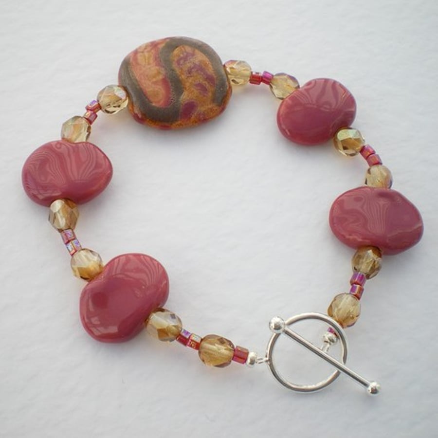 Pink Kazuri Bead Bracelet