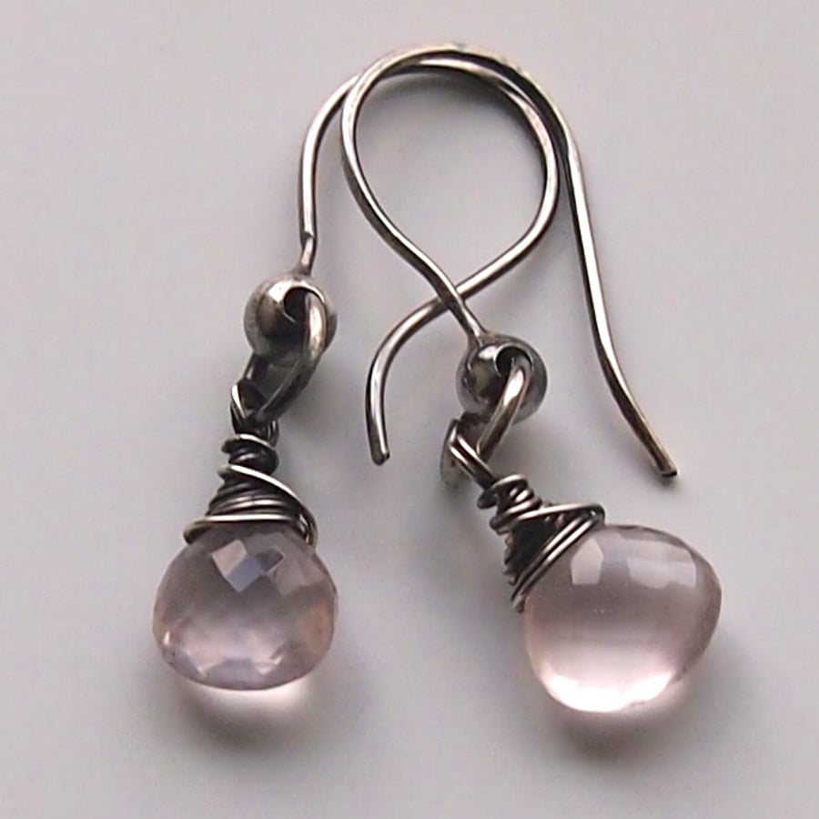 Rose Quartz Silver Wrapped Earrings